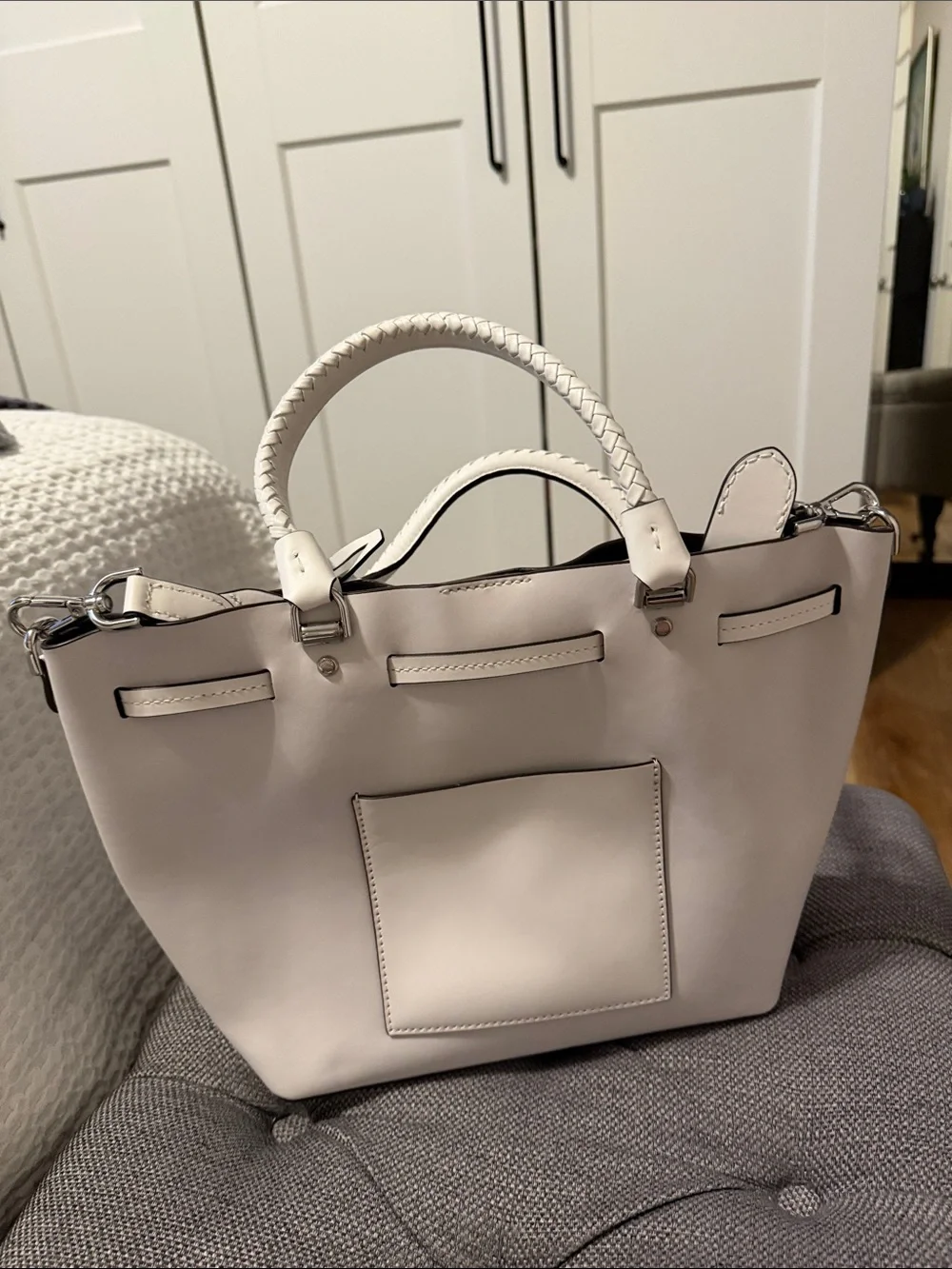 Michael Kors White Leather Braided-Handle Tote